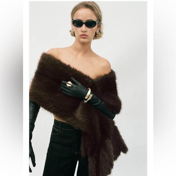 ZARA FAUX FUR FRINGED SCARF - Picture 5 of 14